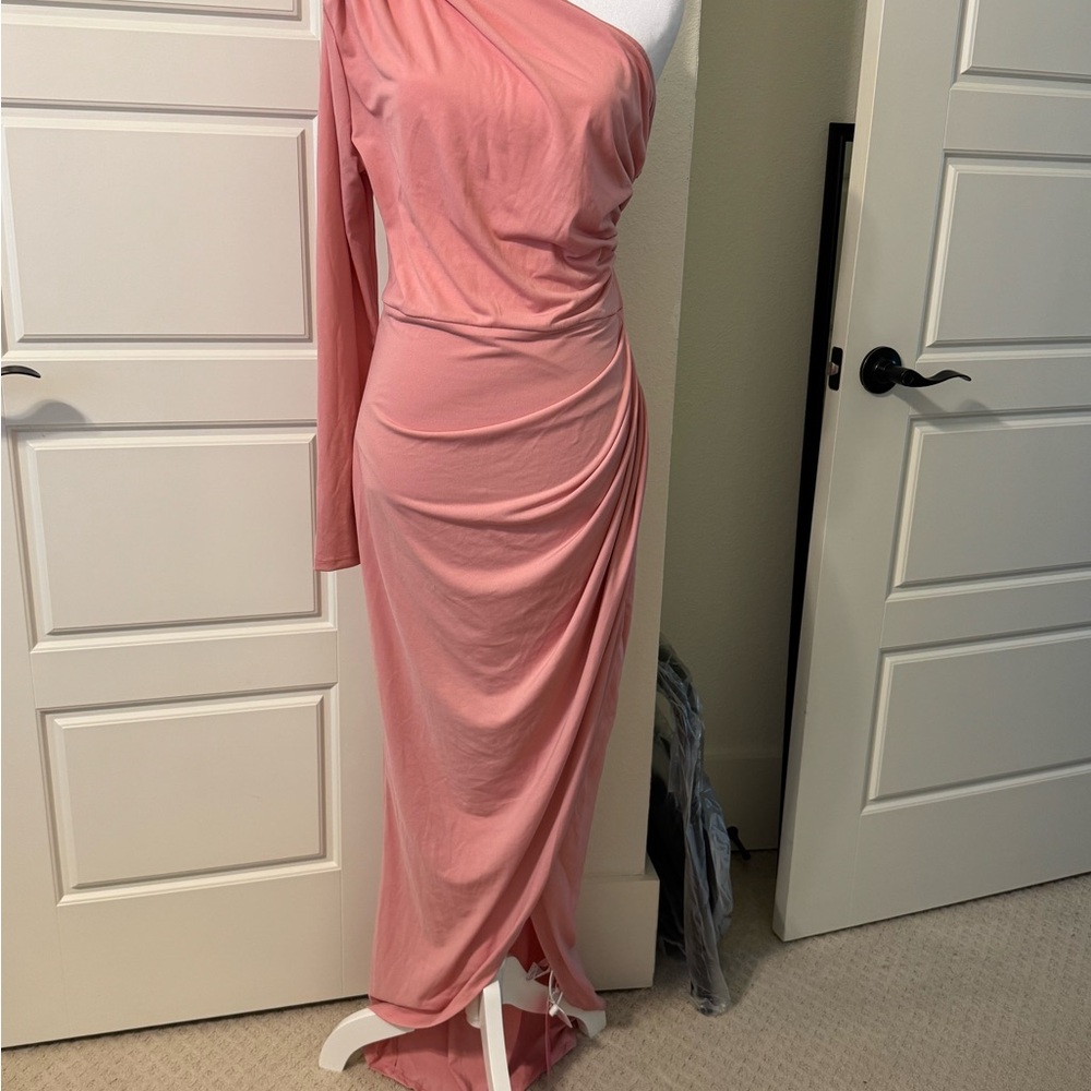 SHEIN Pink Asymmetrical Ruched Gown